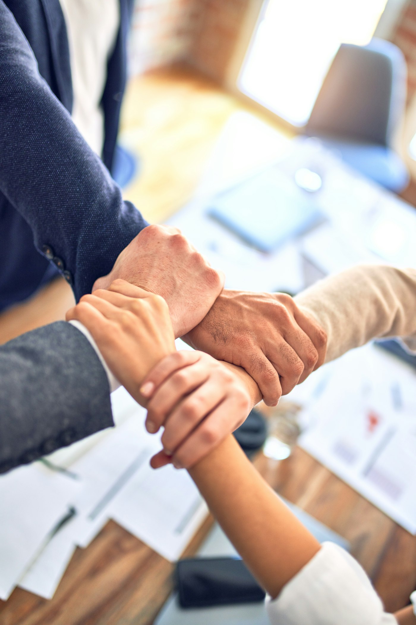 Team working together in a bright office